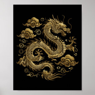 Aziatische Dragon Clouds Chinees Japans Mannen W Poster