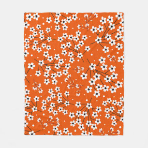 Aziatische Elegantie: Rode Bloemen Naadloze Print Fleece Deken