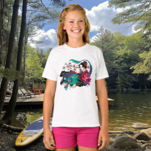 Aziatische Geisha Draak Kersenbloesems Blauw T-shirt