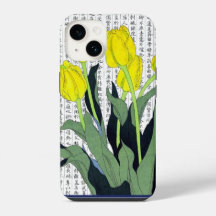 Aziatische gele tulpen op Kanji achtergrond