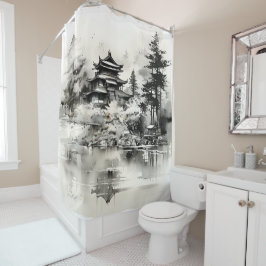 Aziatische Huis Inkt Schilderen Douchegordijn