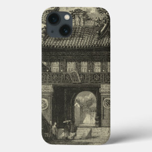 Aziatische imperiale tempel in zwart-wit iPhone 13 hoesje