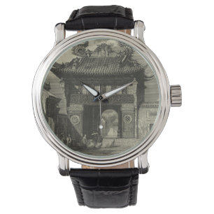 Aziatische imperiale tempel in zwart-wit horloge