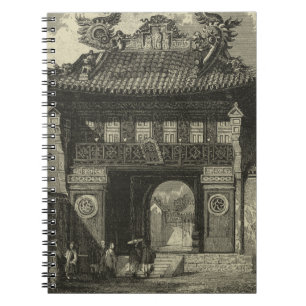 Aziatische imperiale tempel in zwart-wit notitieboek