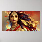Aziatische Indische vrouw met kleurrijk rood goud Poster (Voorkant)