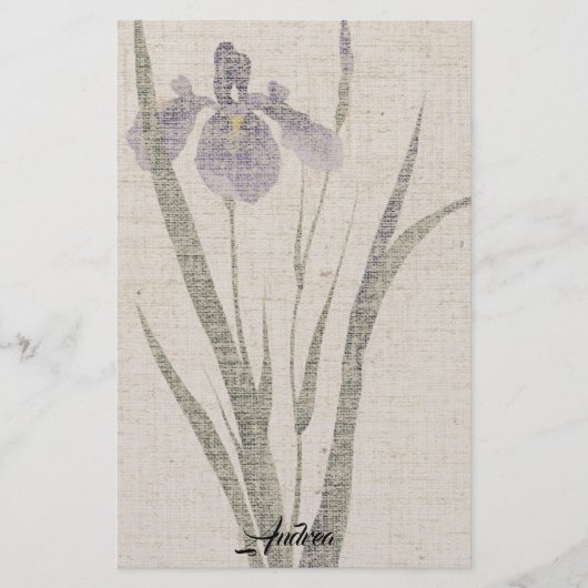 Aziatische Iris Flower Linen look Stationery Briefpapier (Voorkant)