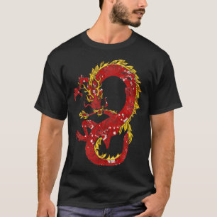 Aziatische Japanse Chinese draak in de rode en gou T-shirt