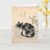 Aziatische kat notecard kaart (Gele Bloem)