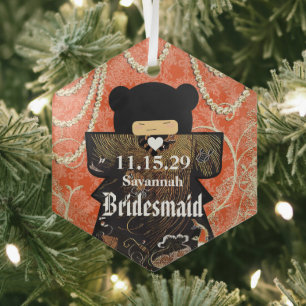 Aziatische Kimono Bruidsmeisje Gifts Koraal Verand Glas Ornament