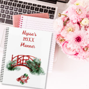 Aziatische Koi Monogrammed Naam Waterverf Japanse Planner