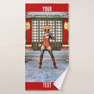 Aziatische krijgsmeisje-fantasie-samurai-kunstwerk badhanddoek