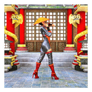 Aziatische krijgsmeisje-fantasie-samurai-kunstwerk foto afdruk