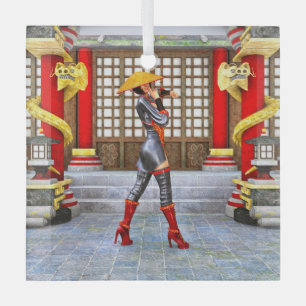 Aziatische krijgsmeisje-fantasie-samurai-kunstwerk glas ornament