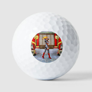Aziatische krijgsmeisje-fantasie-samurai-kunstwerk golfballen