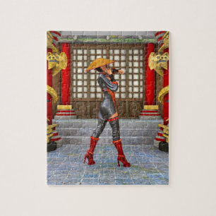 Aziatische krijgsmeisje-fantasie-samurai-kunstwerk legpuzzel