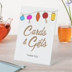 Aziatische lantaarns "Kaarten & geschenken" teken Reclamebord Met Voetstuk