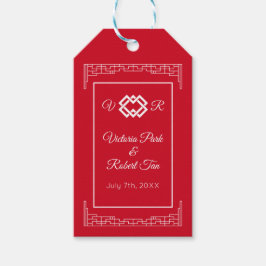Aziatische Monogram Rood Wit Huwelijk Cadeaulabel