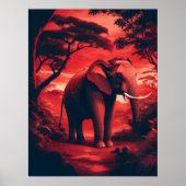 Aziatische olifant in bos rood poster (Voorkant)