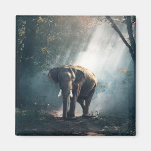 Aziatische olifant in een Sunlit Forest Clearing Magneet