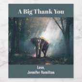 Aziatische olifant in een zonnebrandwoud Dank u Wijn Etiket (Enkel label)