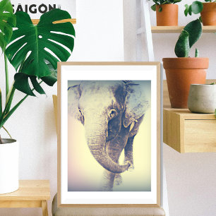 Aziatische olifant met vintage kleuren perfect poster