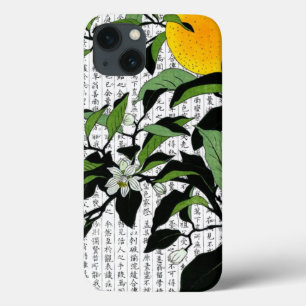 Aziatische Oranje bloesems op Kanji achtergrond iPhone 13 Hoesje