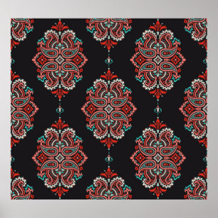 Aziatische paisley elementen, boho  patroon. poster