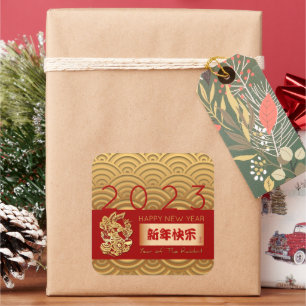 Aziatische patroonkonijn Chinees Nieuw jaar SqSt Vierkante Sticker