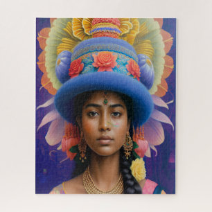 Aziatische prinses met groot blauw pet legpuzzel
