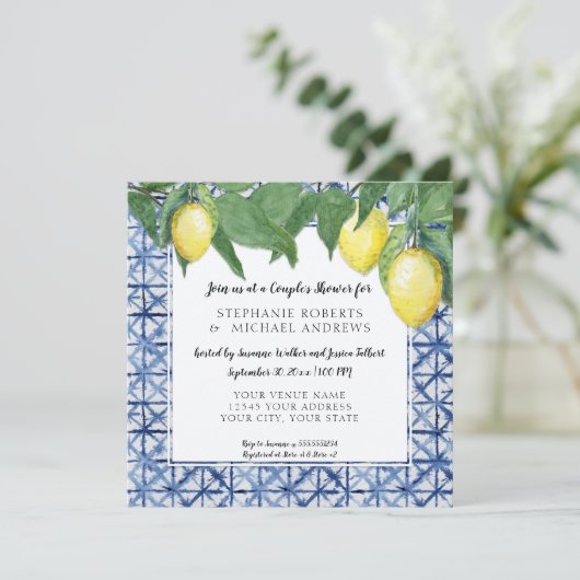 Aziatische Shibori Blauw w Lemon Branch Paren Douc Kaart (Staand voorkant)