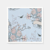 Aziatische stijl pastel roze lelies en rozen op bl servetten (Voorkant)