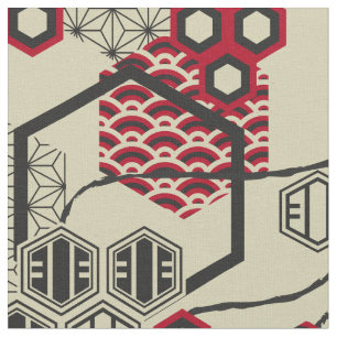Aziatische stijlhexagon rood en zwart patroon stof