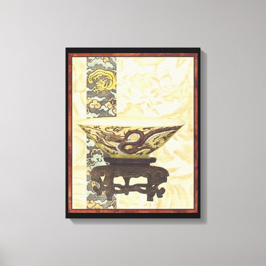 Aziatische tapijt met Bowl- en Drakenontwerp Canvas Afdruk (Voorkant)