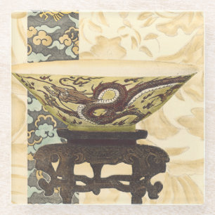 Aziatische tapijt met Bowl- en Drakenontwerp Glazen Onderzetter