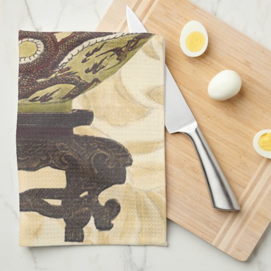 Aziatische tapijt met Bowl- en Drakenontwerp Theedoek (Quarter Fold)