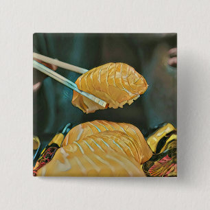 Aziatische voedselsushi vierkante button 5,1 cm