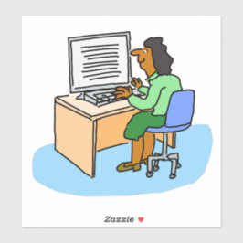 Aziatische vrouw die werkt bij een computer sticke sticker