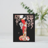 Aziatische vrouw met Cherry Blossom Night Kaart (Staand voorkant)