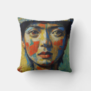 Aziatische vrouw portret schilderij kussen