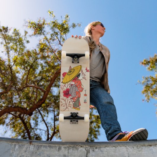 Aziatische vrouw skateboard (Buiten 1)