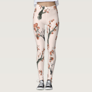 Aziatische Waterverf Floral Cherry Tree Patroon Leggings