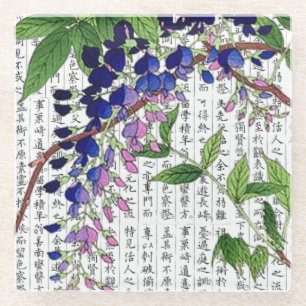 Aziatische Wisteria Wistaria op Kanji achtergrond Glazen Onderzetter