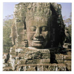 Azië, Cambodja, Siem Reap. Angkor Thom, hoofden va Tegeltje
