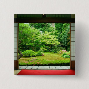 Azië, Japan, Kyoto. Zen tuin 2 Vierkante Button 5,1 Cm