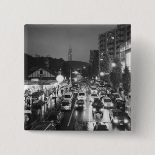 Azië, Japan, Tokio. Avond, Station Harajuku, Vierkante Button 5,1 Cm