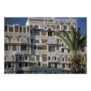 Azië, Jemen, Sana'a. Jemenitisch huis. Foto Afdruk
