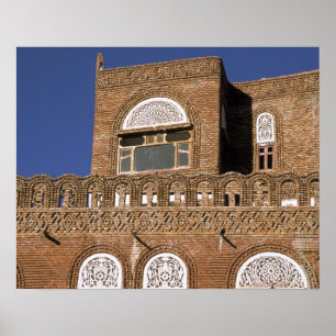 Azië, Jemen, Sanaa. Jemenitische architectuurdeta Poster