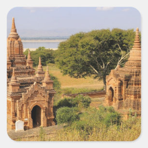 Azië, Myanmar (Birma), Bagan (Pagan). Diverse 2 Vierkante Sticker