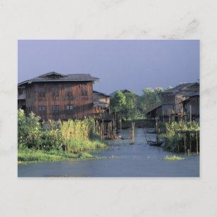 Azië, Myanmar, Inle Lake. Een drijvend dorp op Briefkaart