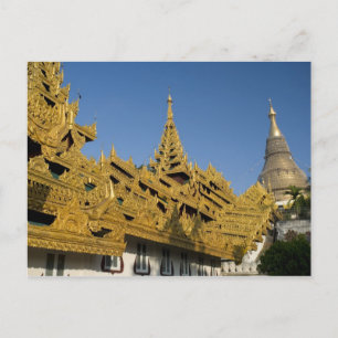 Azië, Myanmar, Yangon. Gouden stoepa van Shwedagon Briefkaart